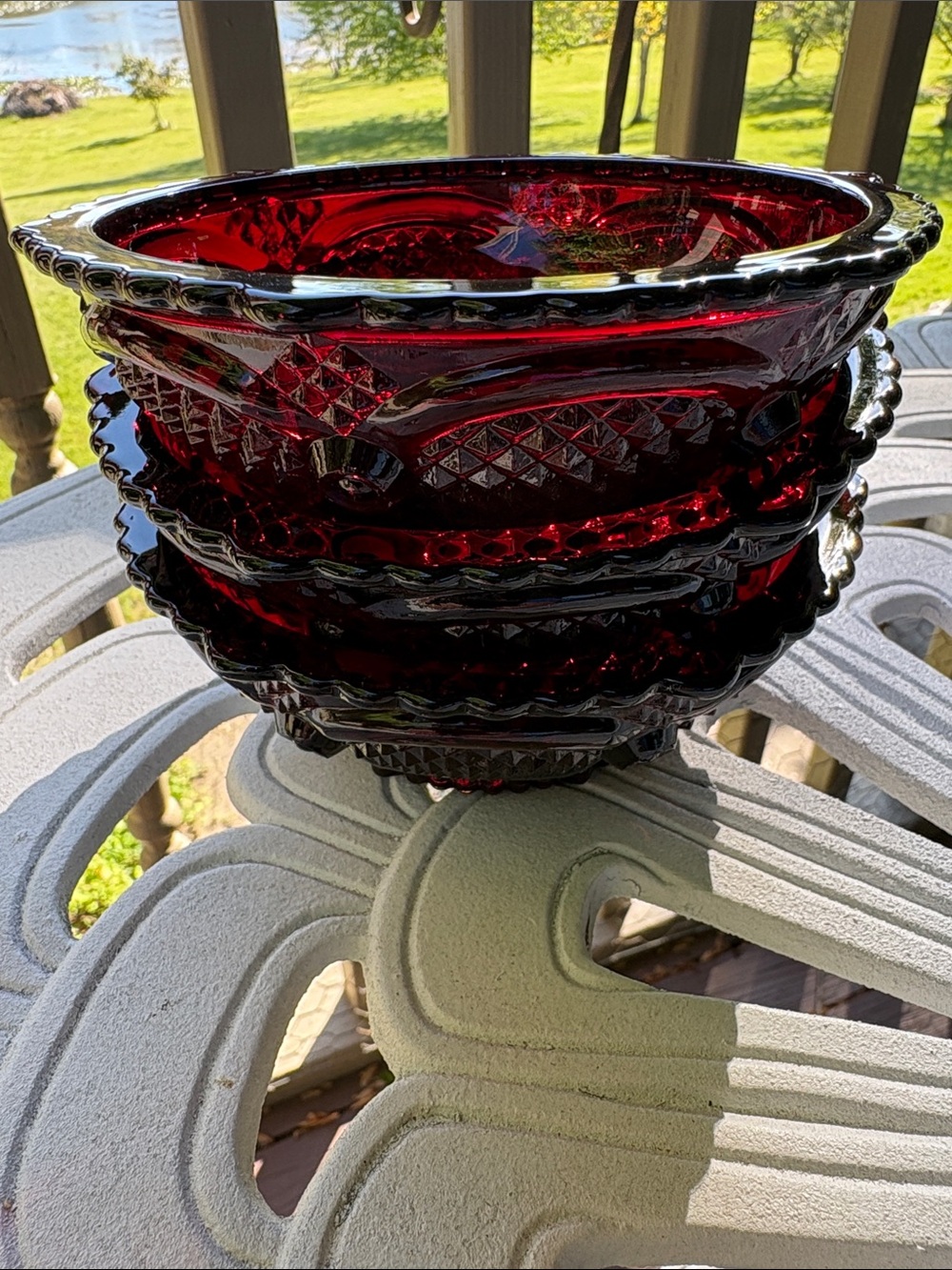 Avon Deep Ruby Red Cape Cod Pressed Glass Dessert Bowls - 3 available. - Picture 5 of 5